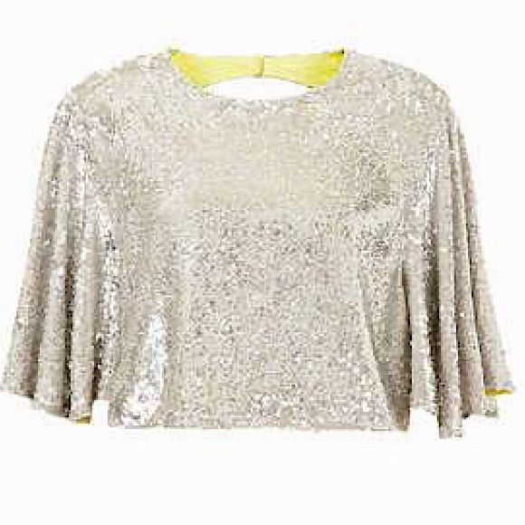H&M Tops - H&M sequin crop top in mesh, last call - like new, M